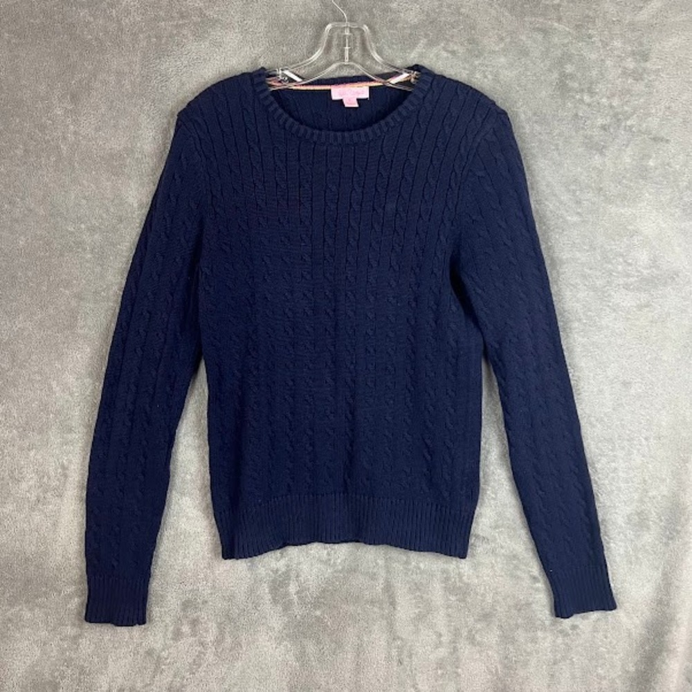 Lilly Pulitzer Navy Blue Cable Knit Crewneck Sweater Womens M Classic Preppy